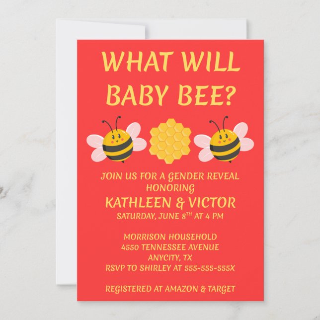 Was Wird Baby Bee Geschlecht Enthüllen Einladung (Vorderseite)