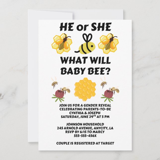 Was Wird Baby Bee Geschlecht Enthüllen Einladung (Vorderseite)