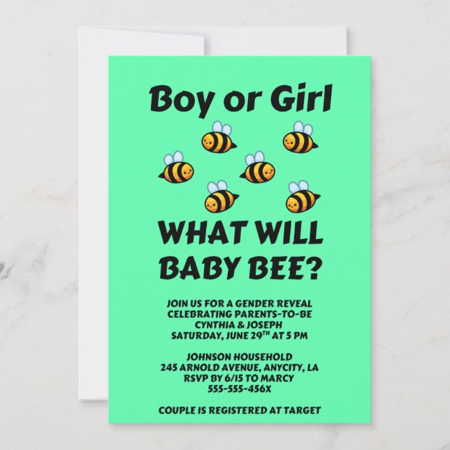 Was Wird Baby Bee Geschlecht Enthüllen Einladung (Vorderseite)