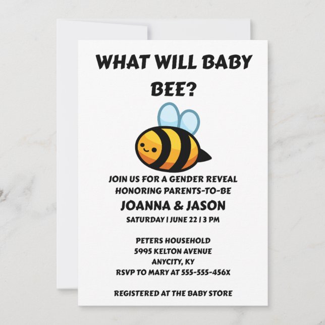 Was Wird Baby Bee Geschlecht Enthüllen Einladung (Vorderseite)