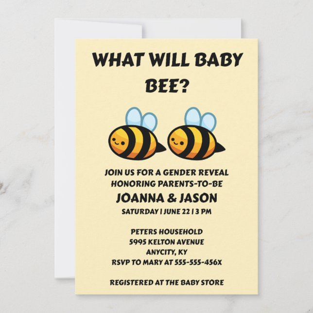 Was wird Baby Bee Geschlecht Enthüllung  Einladung (Vorderseite)