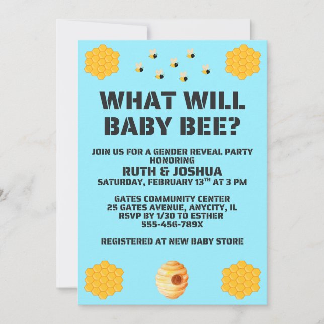 Was wird Baby Bee Geschlecht Enthüllung  Einladung (Vorderseite)