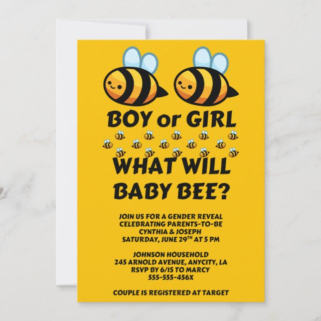 Was wird Baby Bee Geschlecht Enthüllung  Einladung (Vorderseite)