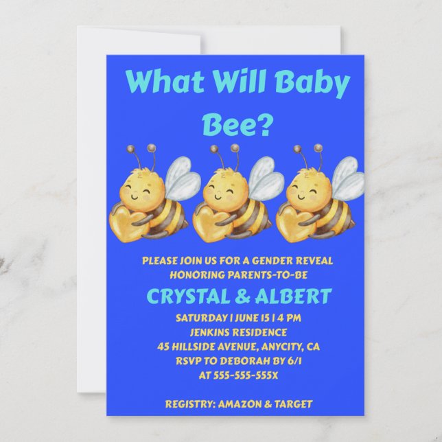 Was wird Baby Bee Geschlecht Enthüllung  Einladung (Vorderseite)