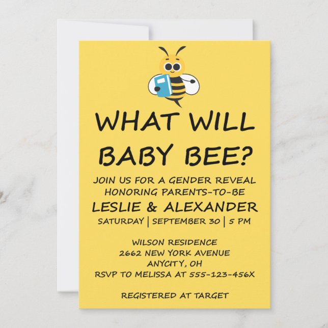 Was wird Baby Bee Geschlecht Enthüllung Einladung (Vorderseite)