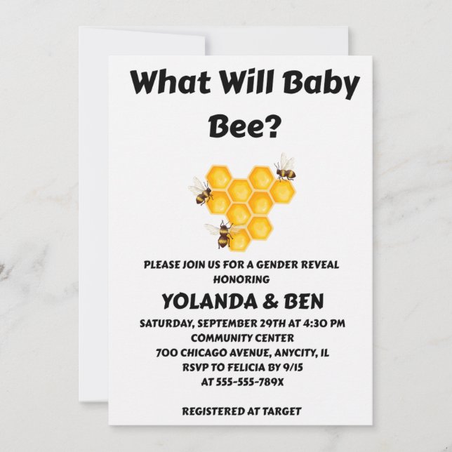 Was Wird Baby Bee Geschlecht Reveal Einladung (Vorderseite)