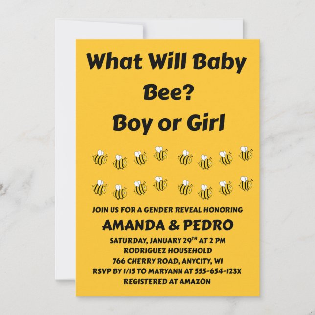 Was Wird Baby Bee Geschlecht Reveal Einladung (Vorderseite)