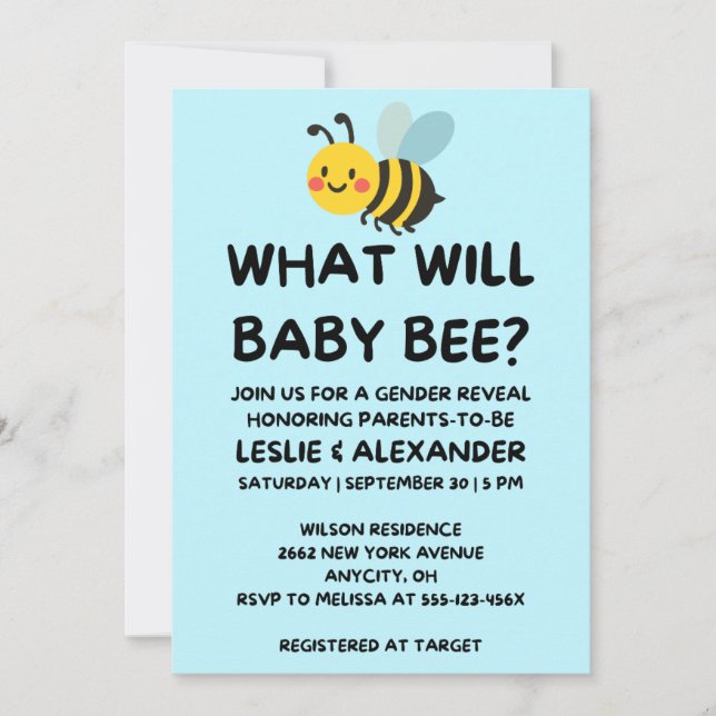 Was Wird Baby Bee Geschlecht Reveal Einladung (Vorderseite)