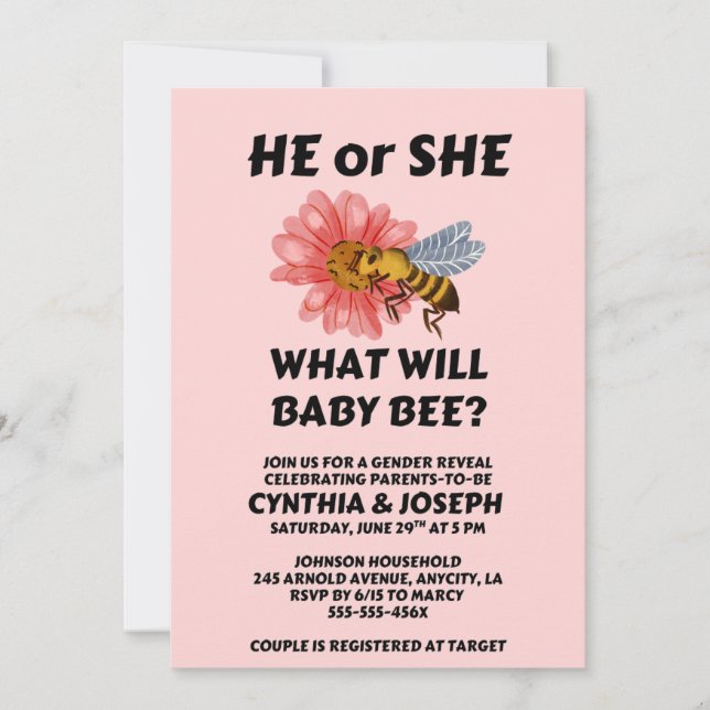 Was Wird Baby Bee Geschlecht Reveal Einladung (Vorderseite)