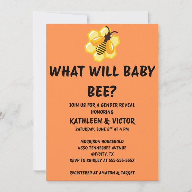 Was Wird Baby Bee Geschlecht Reveal Einladung (Vorderseite)
