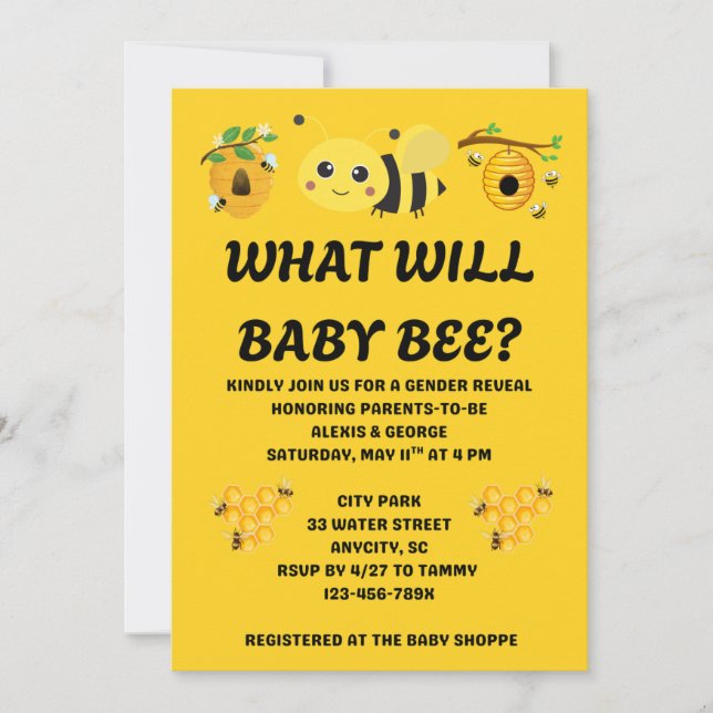 Was Wird Baby Bee Geschlecht Reveal Einladung (Vorderseite)