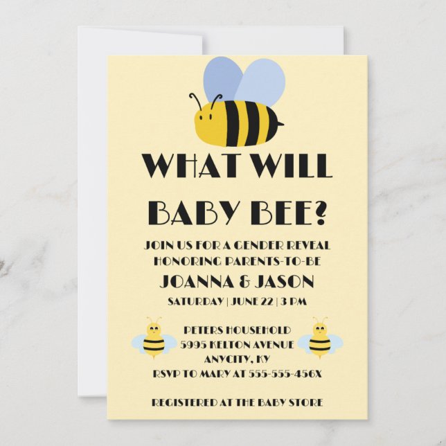 Was Wird Baby Bee Geschlecht Reveal Einladung (Vorderseite)