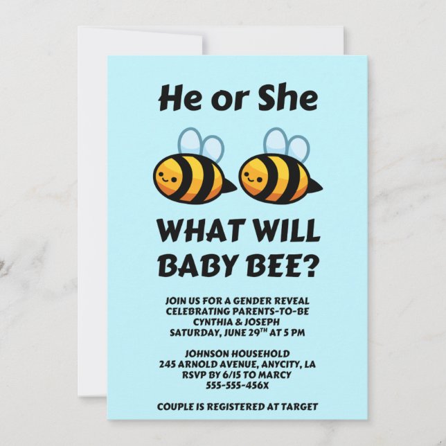Was Wird Baby Bee Geschlecht Reveal Einladung (Vorderseite)
