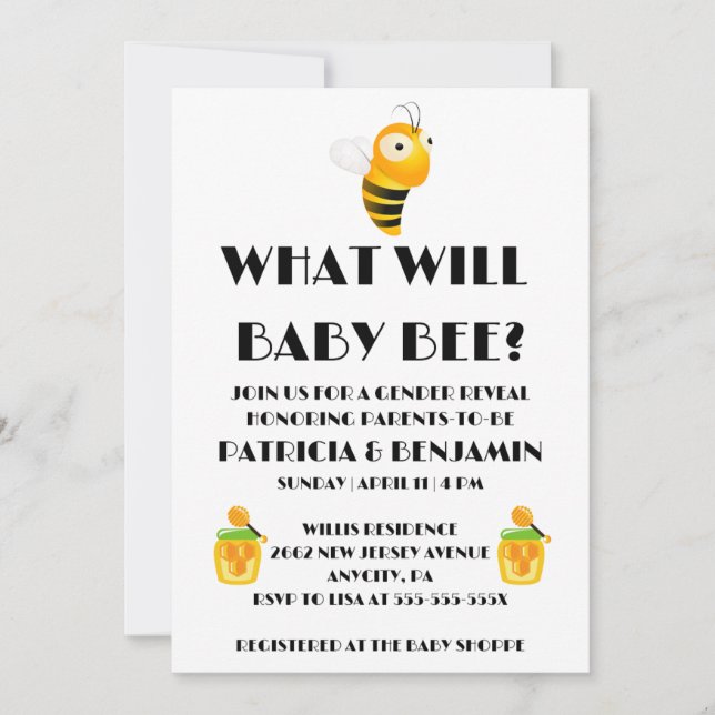 Was Wird Baby Bee Geschlecht Reveal Einladung (Vorderseite)