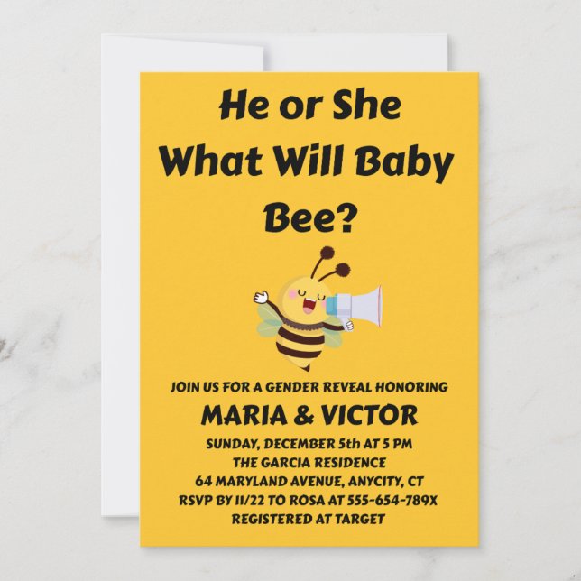 Was Wird Baby Bee Geschlecht Reveal Einladung (Vorderseite)