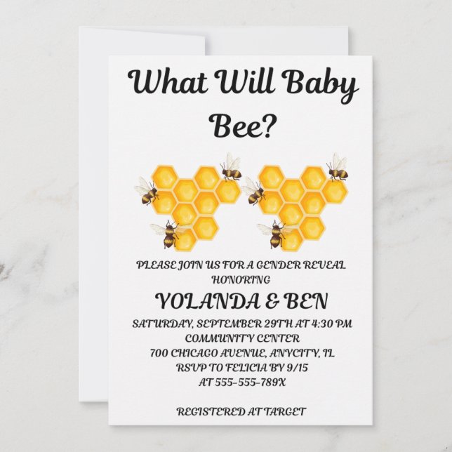 Was Wird Baby Bee Geschlecht Reveal Einladung (Vorderseite)