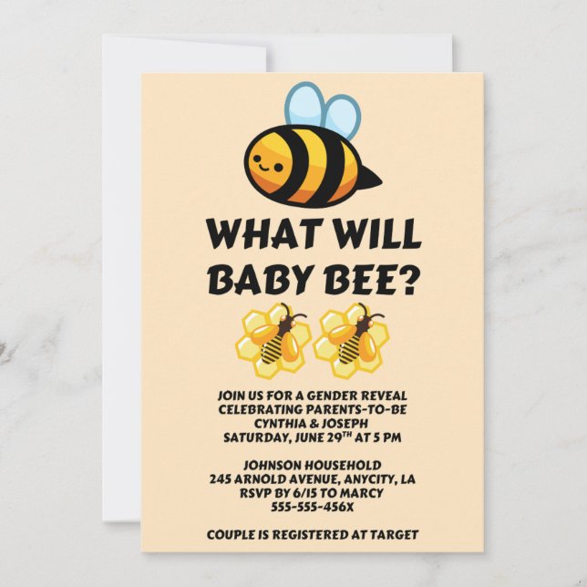 Was Wird Baby Bee Geschlecht Reveal Einladung (Vorderseite)