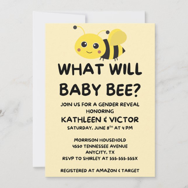Was Wird Baby Bee Geschlecht Reveal Einladung (Vorderseite)