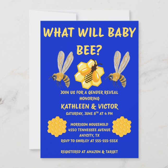 Was Wird Baby Bee Geschlecht Reveal Einladung (Vorderseite)