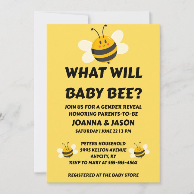 Was Wird Baby Bee Geschlecht Reveal Einladung (Vorderseite)