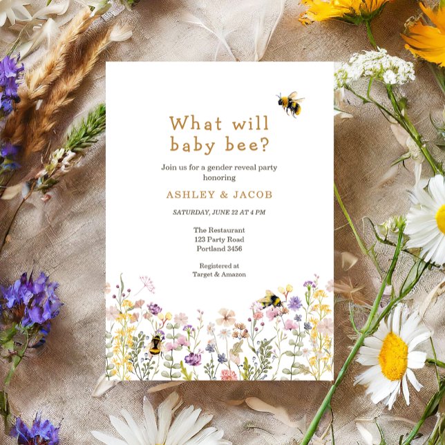 Was wird Baby Bee Wildblume Gender Reveal Einladung (Von Creator hochgeladen)