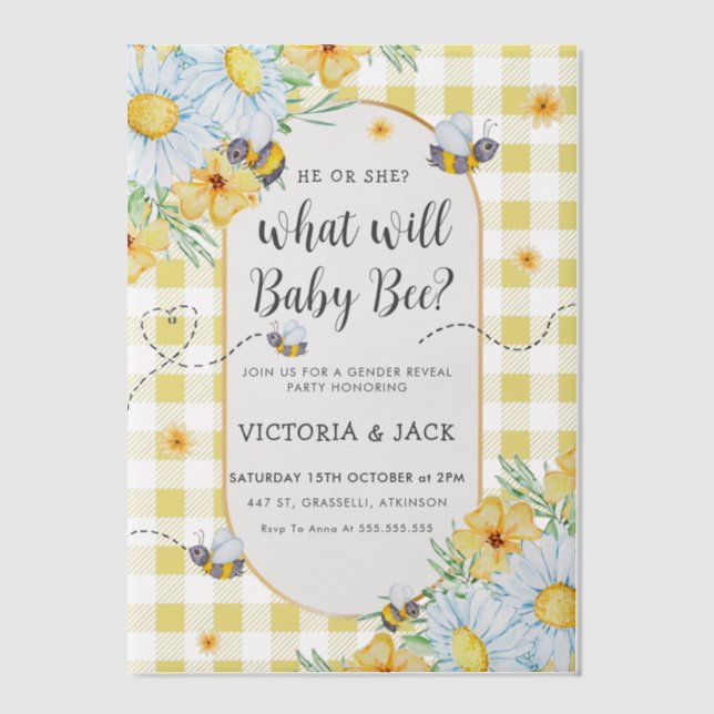 Was wird Baby Bee Yellow Gingham Gender offenbaren (Vorderseite)