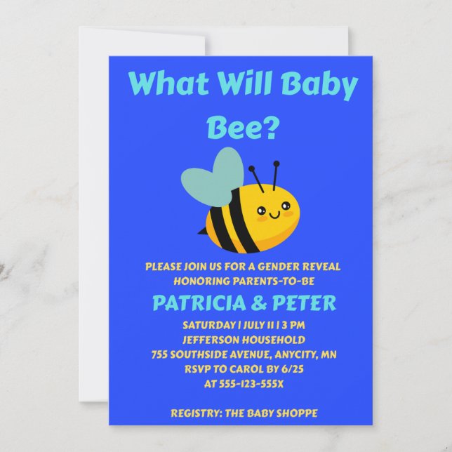 Was wird das Baby Bee Geschlecht zeigen Party Einladung (Vorderseite)