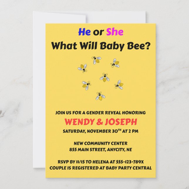 Was wird das Baby Bee Geschlecht zeigen Party Einladung (Vorderseite)