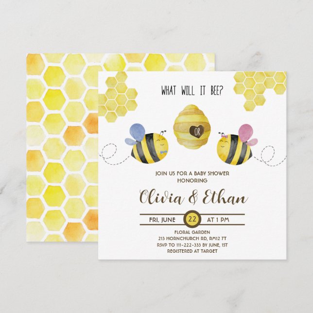 Was wird das Bienengeschlecht zeigen, dass Babydus Einladung (Vorne/Hinten)