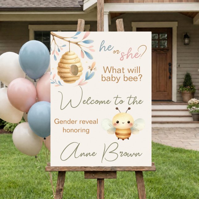 Was wird das Geschlecht von Baby Bee sein Willkomm Poster (Welcome Sign - He or She? What Will Baby Bee? - Gender Reveal)