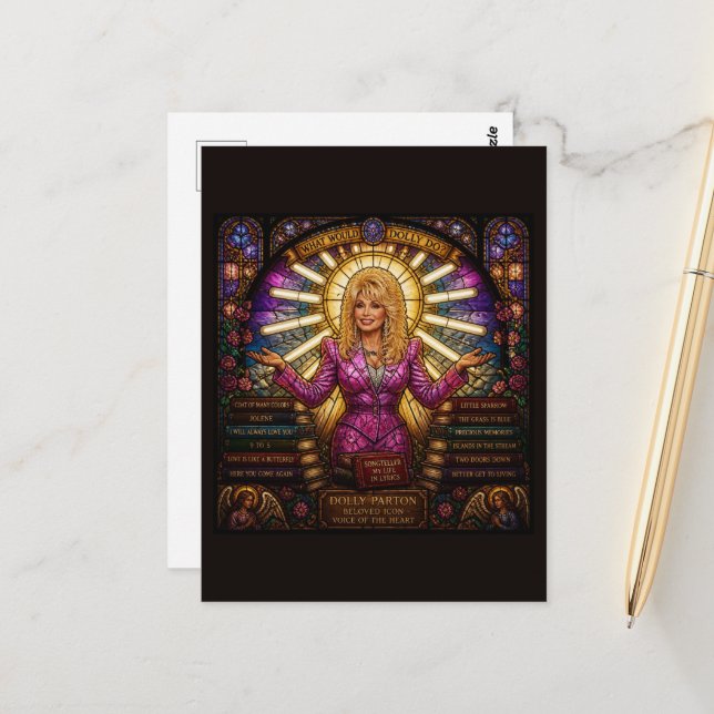 Was würde Dolly tun Postkarte (Vorderseite/Rückseite Beispiel)