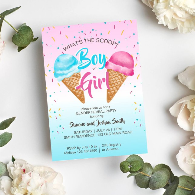 Was zeigt das Kupfer-Eis-Geschlecht? Einladung (What's the scoop ice cream gender reveal party invitation instant download pink and blue ice cream)