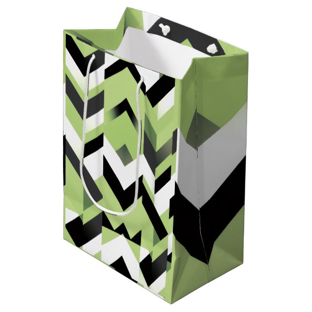 Wasabi Green Bold Chevron Geometric Mittlere Geschenktüte (Vorderseite Schrägansicht)