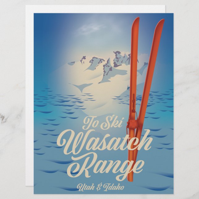 Wasatch Range Utah & Idaho Skiposter Briefbogen (Vorne/Hinten)
