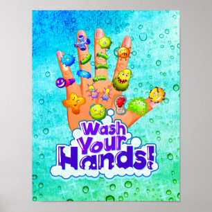 Wasch dir die Hände 2020 Hygiene-Zeichen im Badezi Poster