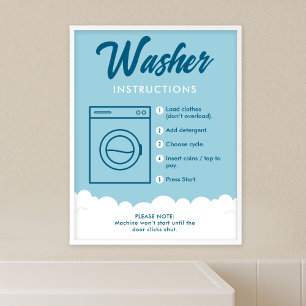 Waschanleitungsschild für moderne Waschsalons Poster
