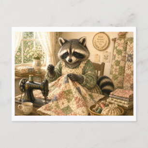 Waschbär als Quilter Postkarte