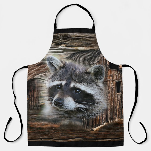 Waschbär an der alten Scheune Schürze (Vorderseite)