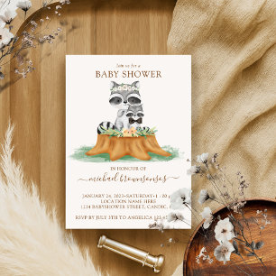 Waschbär-Aquarell-Mama-Baby-Junge-Shower Einladung