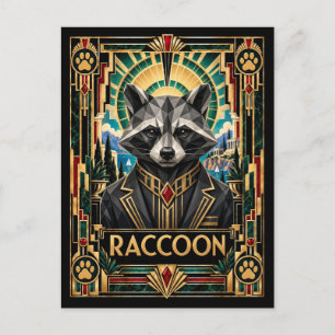 Waschbär, Art Deco Wildlife Postkarte