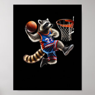Waschbär-Basketball-Dunk-Art - Spaß-Sport-Tier-Ill Poster