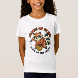 Waschbär-Basketball Hände aus Stahl Pfoten auf dem T-Shirt
