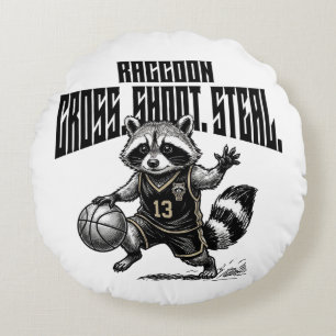 Waschbär-Basketballstar - Kreuzschuss-Diebstahl-Gr Rundes Kissen