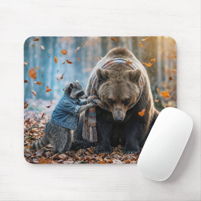 Waschbär bindet einem Bären einen Schal um Mousepad (Mit Mouse)