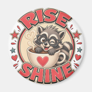 Waschbär-Cafe-Liebhaber-Illustration "Rise & Shine Magnet