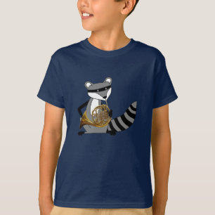 Waschbär, der das französische Horn spielt T-Shirt