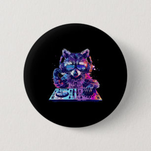 Waschbär Dj Edm Techno House Musik Lustiges Tier L Button
