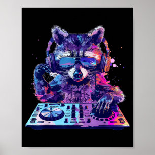 Waschbär Dj Edm Techno House Musik Lustiges Tier L Poster