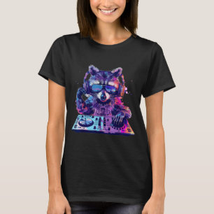 Waschbär Dj Edm Techno House Musik Lustiges Tier L T-Shirt