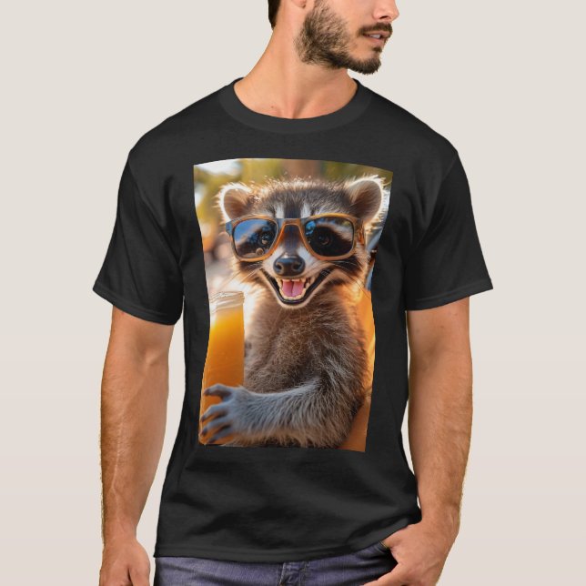 Waschbär entspannt mit coolem Drink T-Shirt (Vorderseite)